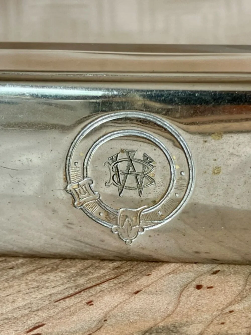 Vintage Silverplate Vanity Set w/ Scottish Buckle Crest and Monogram
